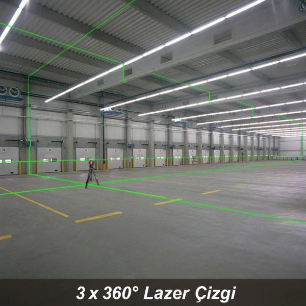 KOBB KBL34GTP Şarjlı 3X360⁰ Otomatik Hizalamalı Yeşil Çapraz Çizgi Lazer Distomat + Tripod