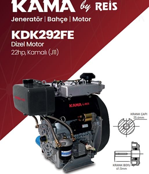 Kama By Reis KDK292FE Dizel Motor 22 Hp Marşlı Kamalı