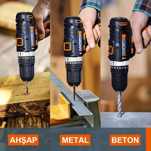 WORX WX370.1 Çift Akülü Şarjlı Darbeli Matkap 20Volt/2.0Ah.
