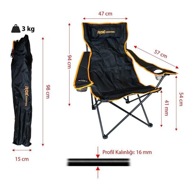 Rox Camping Katlanır Taşınabilir Konforlu Kamp Sandalyesi Siyah
