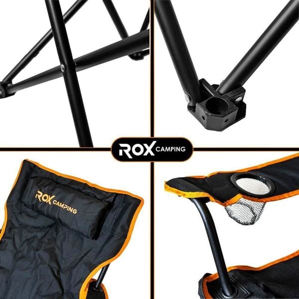 Rox Camping Katlanır Taşınabilir Konforlu Kamp Sandalyesi Siyah