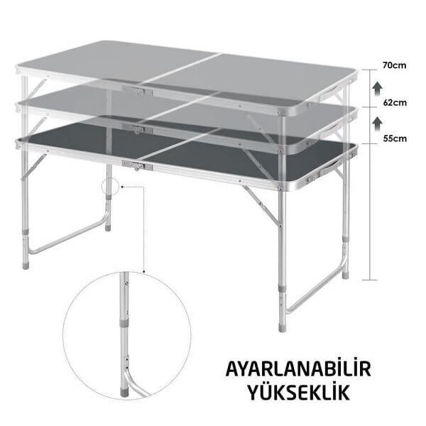 Rox Camping Katlanır Kamp Masası Seti – 4 Tabureli, Yükseklik Ayarlı, Taşınabilir ve Hafif Tasarım
