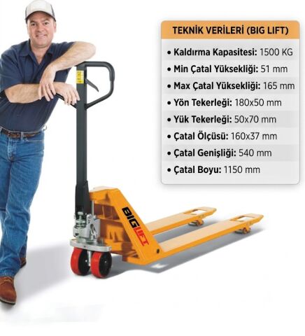 Biglift Alçak Şase Manuel Transpalet 1500 Kg | 50 mm Düşük Profil