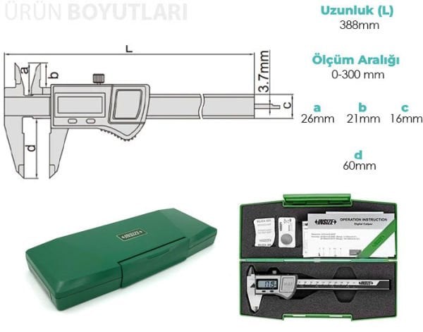 İnsize 1115-300 Su Geçirmez Dijital Kumpas IP67 | 0-300mm