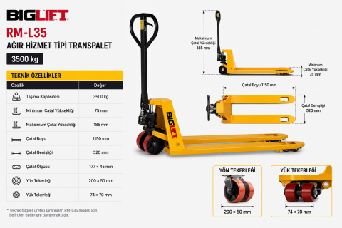 Biglift RM-L35 Ağır Hizmet Tipi Transpalet 3500 kg.