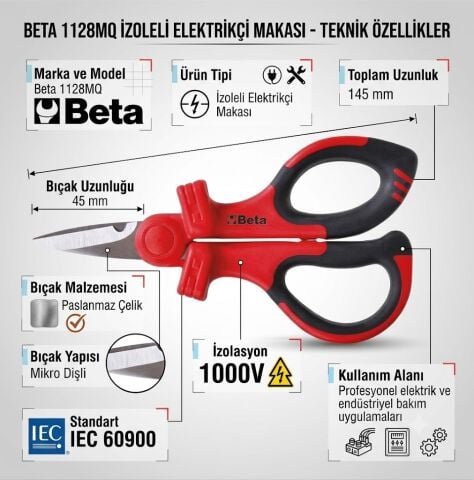 Beta 1128MQ İzoleli Elektrikçi Paslanmaz Conta Makası 145 mm