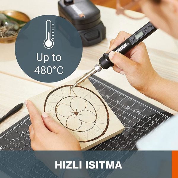 Worx Akülü Devir Ayarlı Gravür Seti + Dijital Lehim ve Ahşap Yakma Seti + 46 Parça