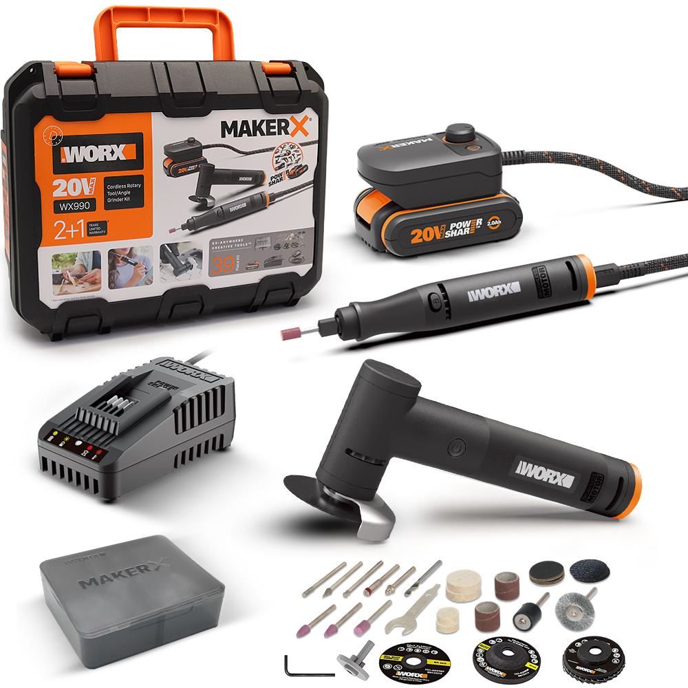 Worx Profesyonel Akülü Devir Ayarlı Gravür + Açılı Avuç Taşlama Set + 39 Parça