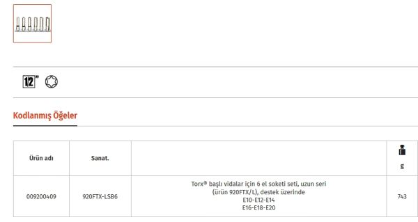 Beta 920 Ftxl/sb6 Dişi Torks Lokma Anahtar Takımı