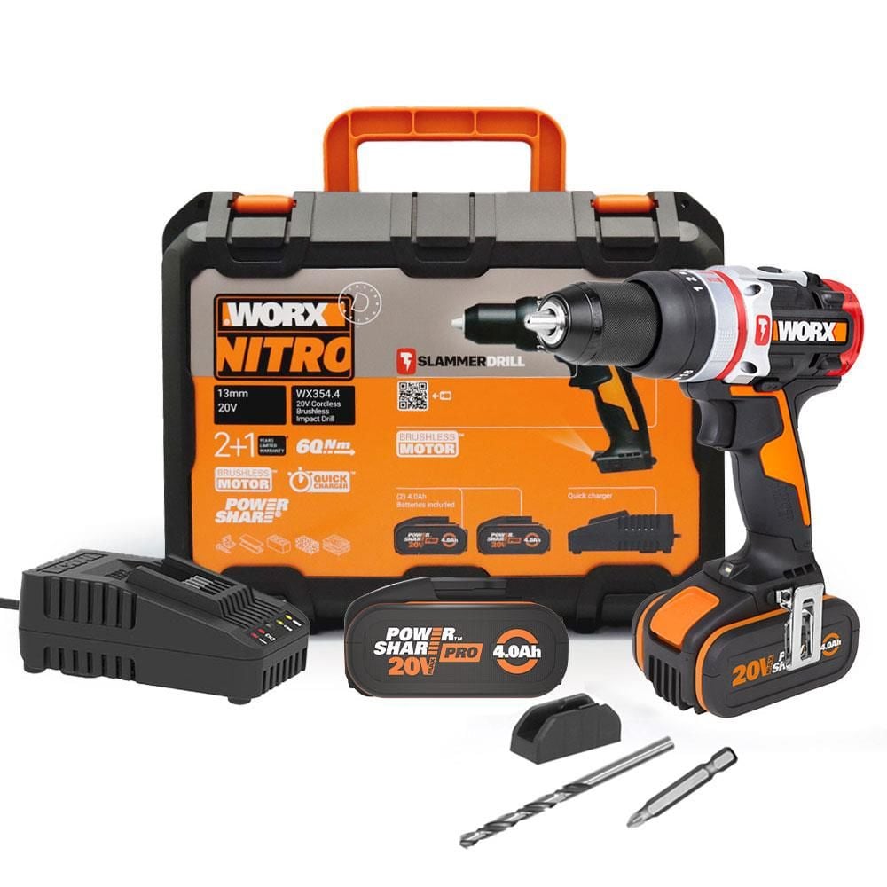 WORX WX354.4 Li-ion Çift Akülü Profesyonel Şarjlı Darbeli Matkap  20Volt/4.0Ah