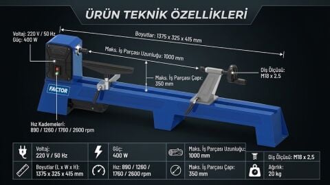 Factor WC1000 Ahşap Torna Makinası 1000mm