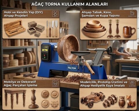 Factor WC500 500mm Ahşap Torna Makinası - Masaüstü Ağaç Torna Tezgahi