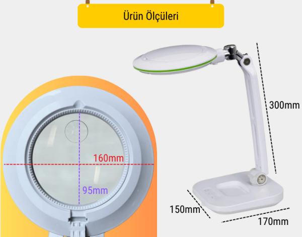 Flexi LED Aydınlatmalı Masaüstü Büyüteç – Kademeli Işık Ayarlı, Ergonomik Tasarım