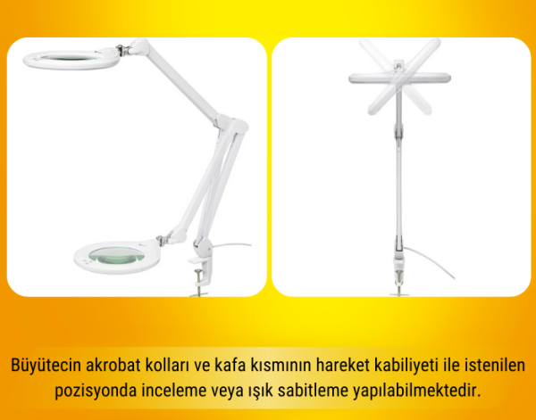 Geniş Mercekli Luma  Masaya Bağlanabilir Büyüteç | Ayarlanabilir Led Işığı