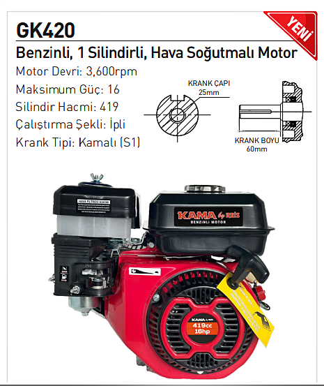 Kama By Reis GK420 Benzinli Hava Soğutmalı Motor İpli 16 Hp