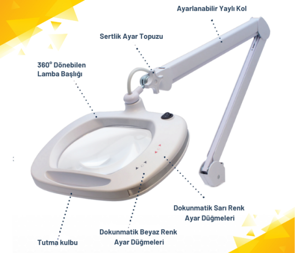 Loyka 6030 Ayaklı Büyüteç – Sarı & Beyaz Işıklı Geniş Mercekli LED Masaüstü Büyüteç