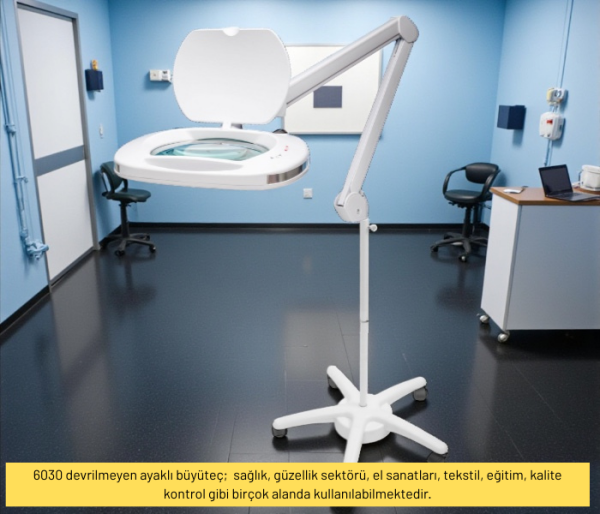 Loyka 6030 Ayaklı Büyüteç – Sarı & Beyaz Işıklı Geniş Mercekli LED Masaüstü Büyüteç