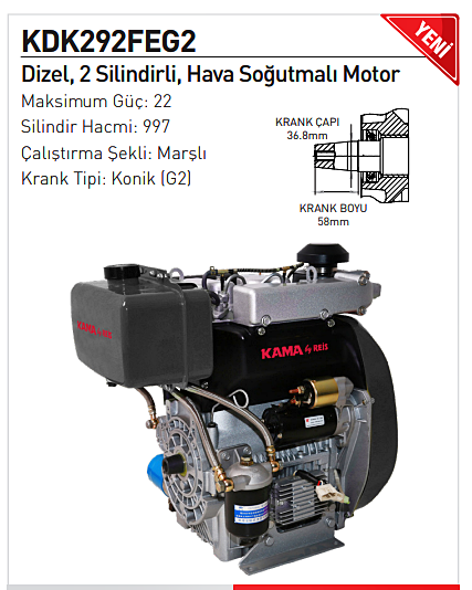 Kama By Reis KDK292FEG2 Dizel Hava Soğutmalı Motor 22 Hp