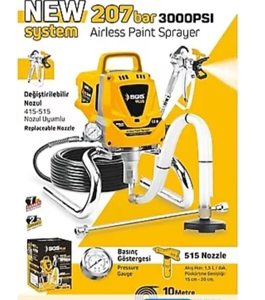 SGS 5280 Elektrikli Havasız Profesyonel Boya Püskürtme Makinası 1010 W / 207 Bar