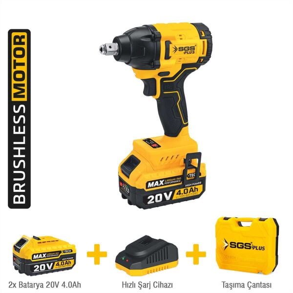 SGS SGS5502 Darbeli Somun Sıkma Seti | 20V 1/2″ – 2×4.0Ah Kömürsüz Motor, 330 Nm Tork