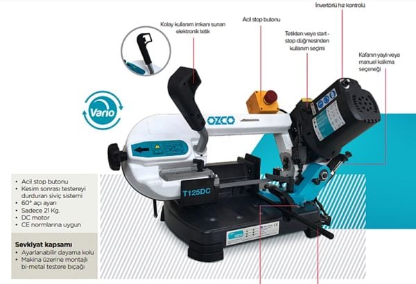Ozco T125DC Taşınabilir Şerit Testere 1250W / 230V