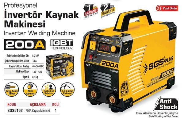 SGS SGS5162 İnvertör Kaynak Makinası 200 Ah