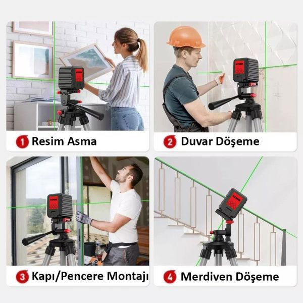 KOBB KBL90GTP Yatay ve Dikey Otomatik Hizalamalı Yeşil Çapraz Çizgi Lazer Distomat 30 mt + Tripod