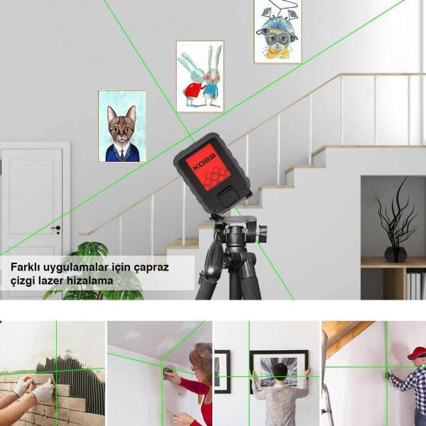 KOBB KBL90GTP Yatay ve Dikey Otomatik Hizalamalı Yeşil Çapraz Çizgi Lazer Distomat 30 mt + Tripod
