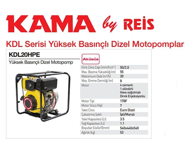 Kama By Reis KDL20HPE Yüksek Basınçlı Dizel Su Pompası 2''