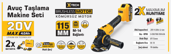 SGS SGS5510 Çift Akülü Avuç Taşlama Makinası Seti A 20V 4.0Ah