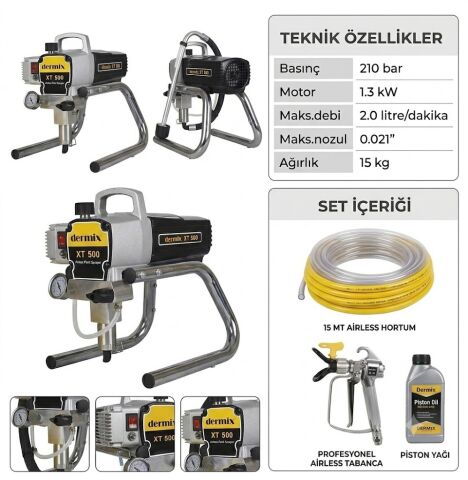 Dermix XT500 Elektrikli Yüksek Basınçlı Havasız Airless Boya Makinası 210 Bar– Profesyonel Boya Püskürtme Sistemi