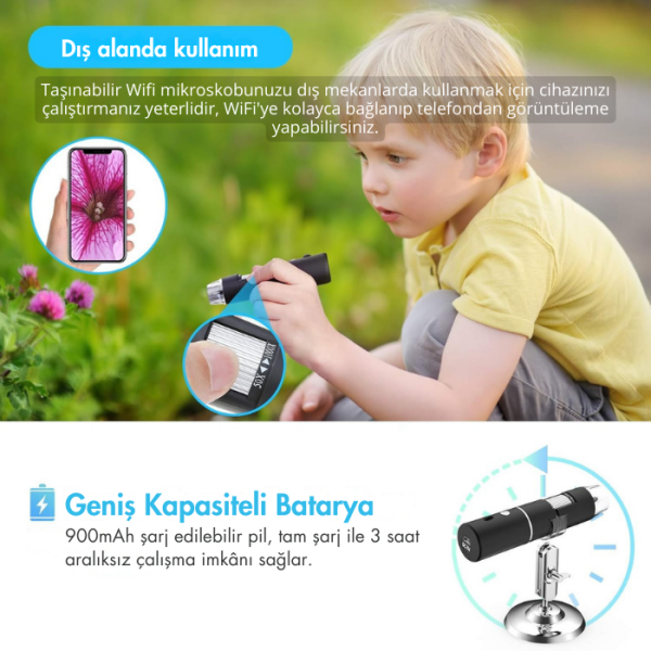 LYK Wifi1000x Kablosuz Akıllı Telefon Mikroskobu 1000X – WiFi Bağlantılı Dijital Mikroskop