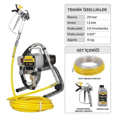 Dermix XT500 Elektrikli Yüksek Basınçlı Havasız Airless Boya Makinası 210 Bar– Profesyonel Boya Püskürtme Sistemi