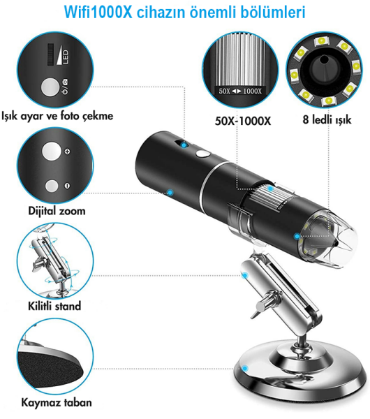 LYK Wifi1000x Kablosuz Akıllı Telefon Mikroskobu 1000X – WiFi Bağlantılı Dijital Mikroskop