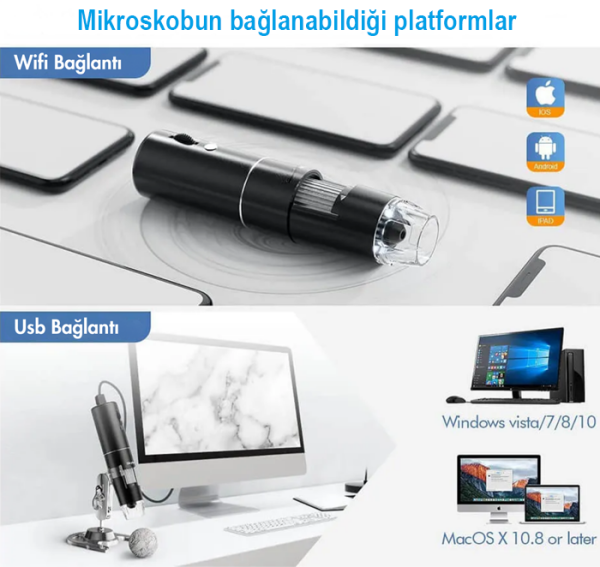 LYK Wifi1000x Kablosuz Akıllı Telefon Mikroskobu 1000X – WiFi Bağlantılı Dijital Mikroskop