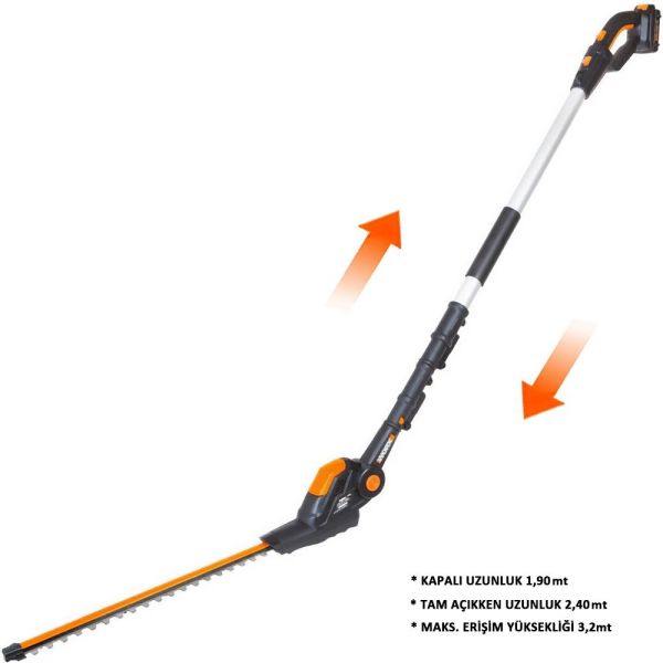 WORX 20Volt 2.0Ah Li-ion Tek Akülü 45CM Profesyonel Teleskobik Saplı Açı Ayarlı Çit Budama