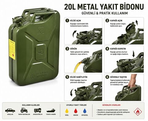 KNC 20 Lt Yeşil Metal Yakıt Bidonu KC020-8G