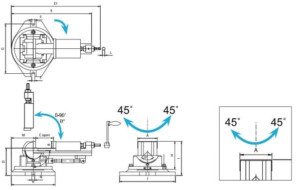 Vertex VW-5 3 Açılı Freze Mengenesi 135x145mm