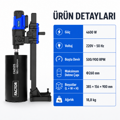 Factor CD260 Sabit Karot Makinası 4600 W- 260 mm | Beton ve Duvar Delme Makinesi