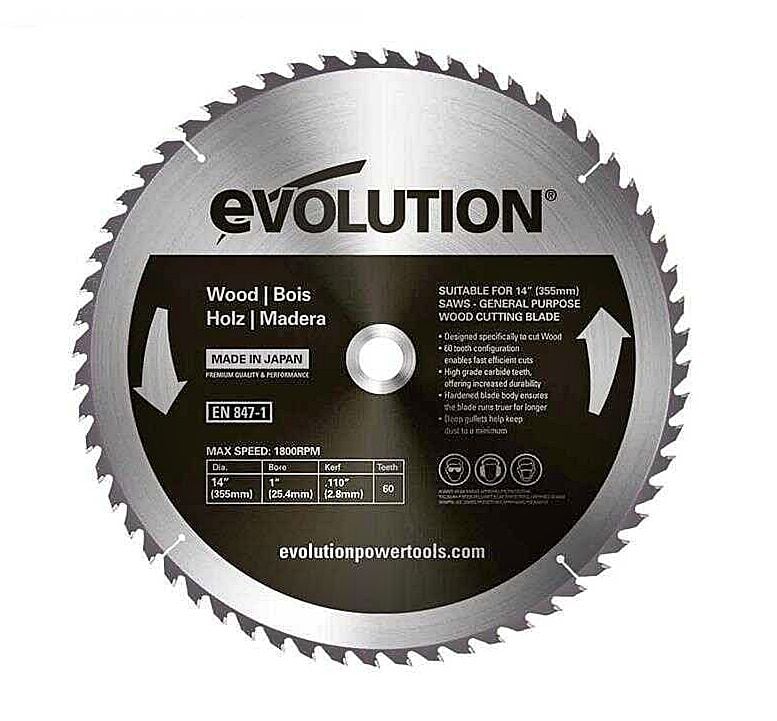 Evolution GW355TCT-60 355 mm Ahşap Daire Testere Bıçağı – 60 Diş TCT Profesyonel Kesim Diski