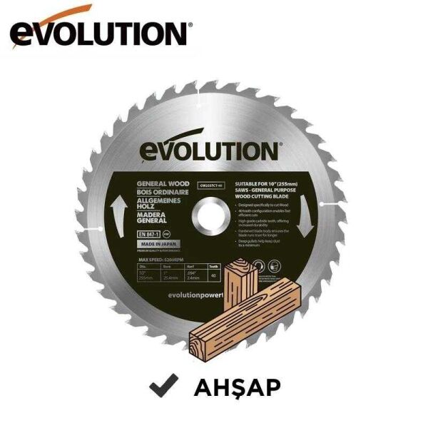 Evolution GW355TCT-60 355 mm Ahşap Daire Testere Bıçağı – 60 Diş TCT Profesyonel Kesim Diski