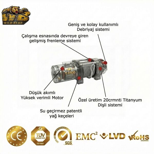 Wild Bear 4500 LBS ATV - UTV  Off-Road Vinci Uzaktan Kumandalı - Profesyonel Vinç