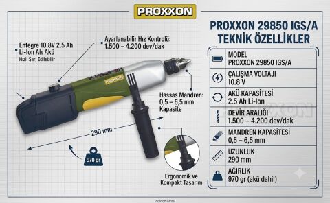 PROXXON 29850 IGS/A 10.8V Akülü Mandrenli Taşlama Makinası | Profesyonel Endüstriyel Düz Taşlama