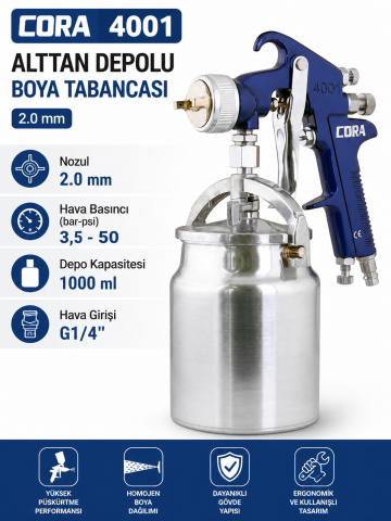 Cora 4001 Alttan Depolu Boya Tabancası 2.0 mm