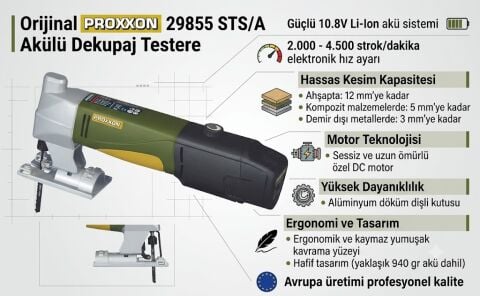 PROXXON 29855 STS/A Akülü Dekupaj Testere 10.8V | Profesyonel Hassas Kesim