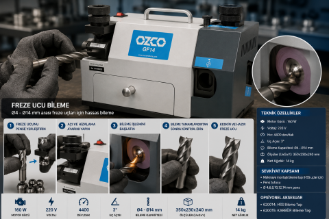 OZCO GF14 Freze Ucu Bileme Makinası Ø 4-14 mm-160 W 4400 dev-dk