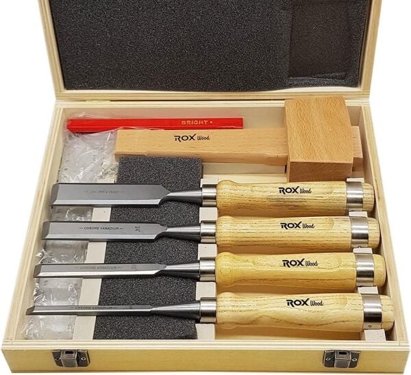 Rox Wood 9 Parça Ahşap İskarpela Seti Ahşap Kutu