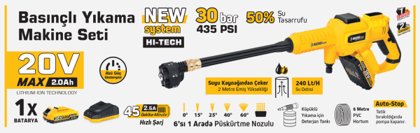 SGS SGS5410 Akülü Basınçlı Yıkama Makinası Seti 30Bar-435PSI - 1.2.0Ah