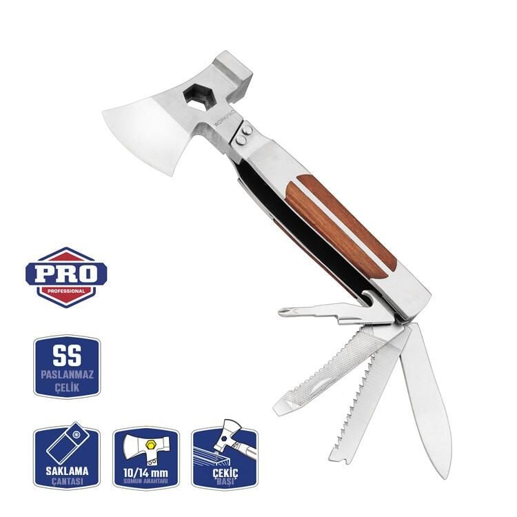 WORKPRO WP383001 12 IN 1 Çok Fonksiyonlu Profesyonel Mini Balta/Çekiç Alet Seti + Taşıma Kılıfı