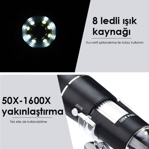 LYK USB1600X Bilgisayar Bağlantılı Dijital Mikroskop – 1600X Büyütme